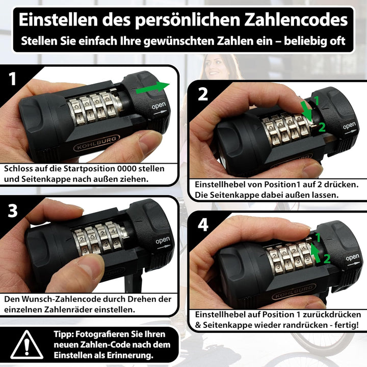 KOHLBURG [Bolzenschneider-sicheres] 110cm Faltschloss mit Zahlencode & Halterung – Fahrrad Zahlensch