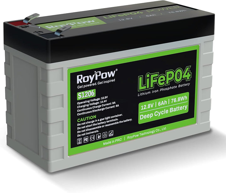 RoyPow LiFePO4 Deep Cycle Batterie 6Ah 12V Wiederaufladbare Lithium Eisenphosphat Batterie 12V 6A, 1