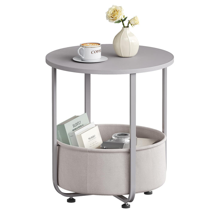 WOLTU Couchtisch rund, Kleiner Beistelltisch, mit abnehmbarem Stoffkorb, Metallrahmen, für Sofa Wohn