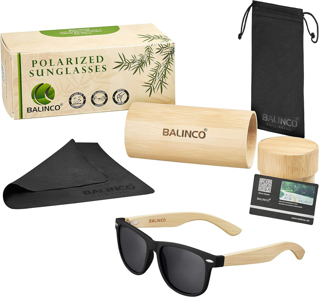 Balinco® Bambus Sonnenbrillen Set für Damen & Herren - mit polarisierten TAC-Linsen für ein intensiv