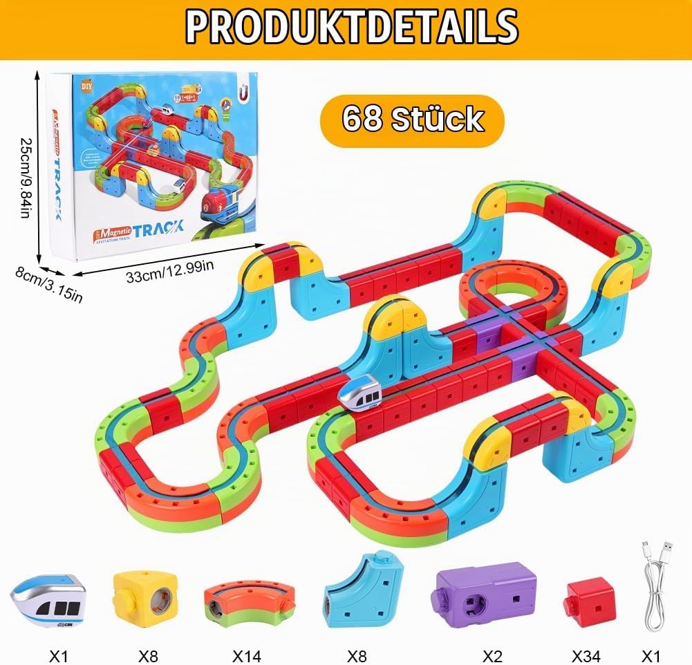 68 Stück Clickrail Electric Train Set, Magisches Schienen WüRfel Zug Set, Cube Track Block Zug mit S