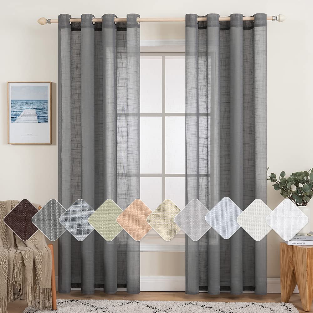 MIULEE 2er Set Voile Vorhang Sheer Leinenvorhang mit Ösen Transparente Leinen Optik Gardine Ösenscha