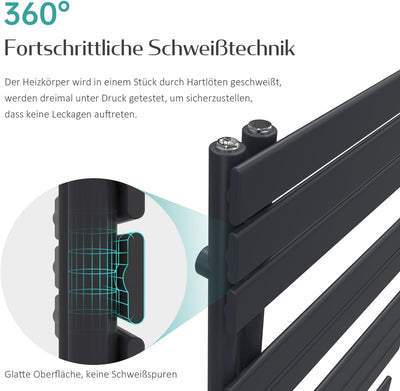 EMKE Badheizkörper Elektrisch 762x400 mm, Handtuchheizkörper Elektrisch mit Thermostat Gebogen Handt