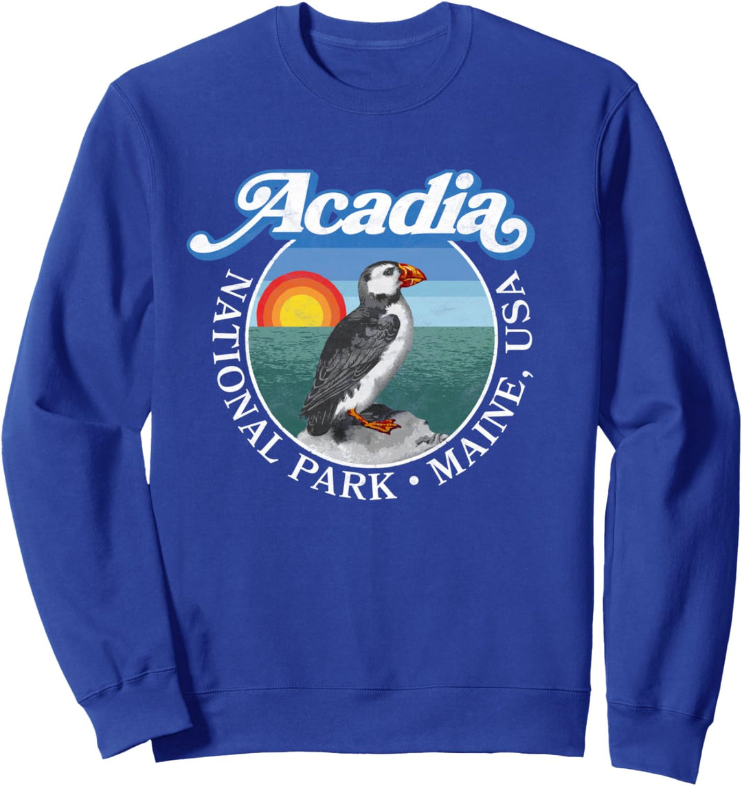 Retro Acadia National Park Vintage Maine Puffin Sweatshirt