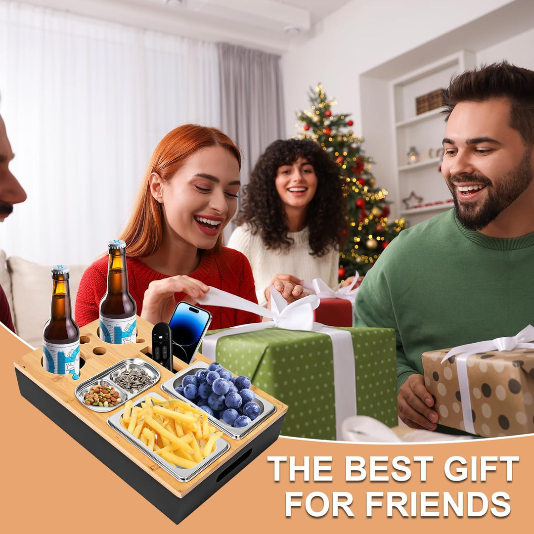 Couchbar Snackbox Schwarz Mit Snackschalen Aus Edelstahl Sofa Tablett Geeignet für Wohnzimmer, Sofa,