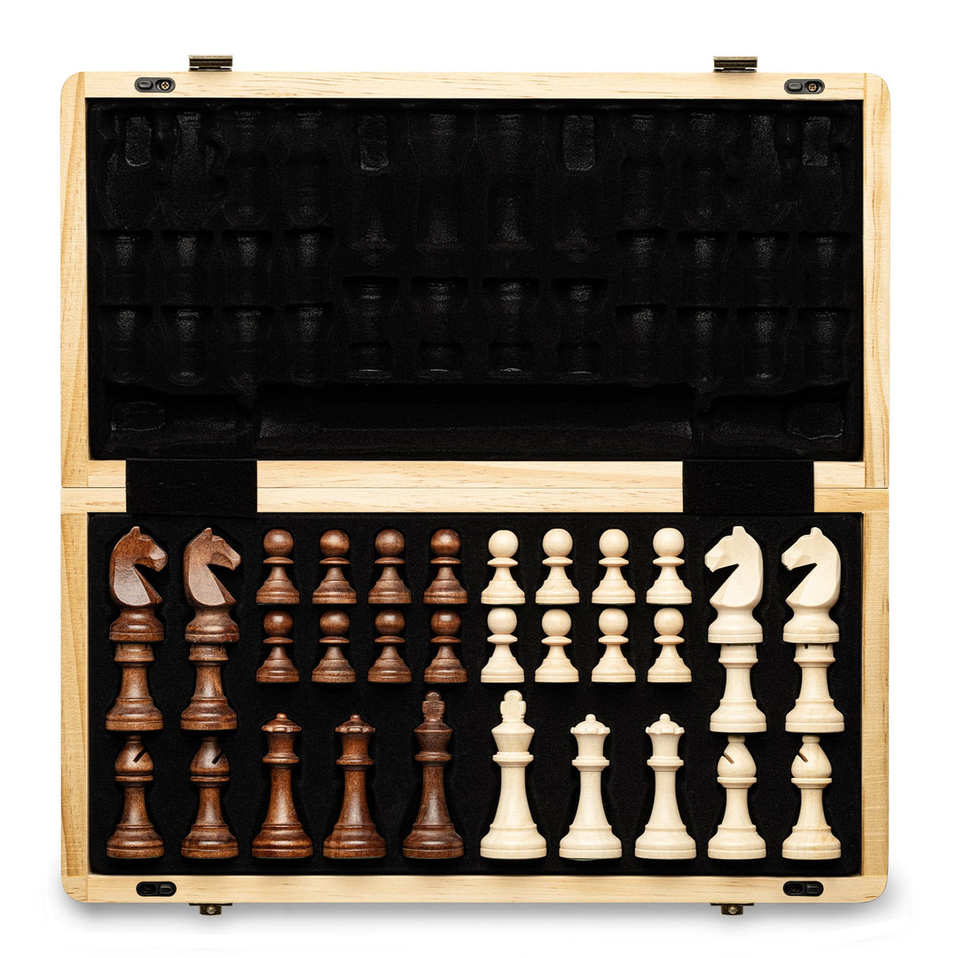 Magnetisches Schach-Set aus Holz, 38,1 cm, klappbares Brett, 7,6 cm, Königshöhe Deutscher Ritter Sta