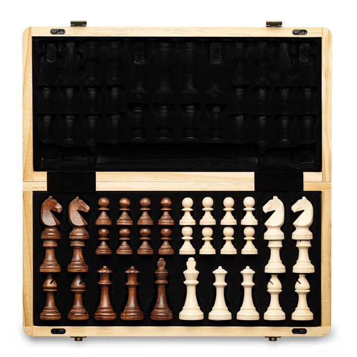 Magnetisches Schach-Set aus Holz, 38,1 cm, klappbares Brett, 7,6 cm, Königshöhe Deutscher Ritter Sta
