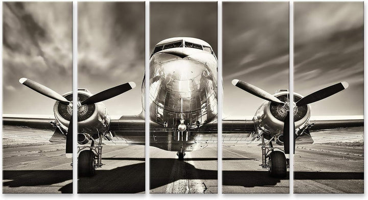 islandburner Bild auf Leinwand Retro Flugzeug Bilder Wandbilder Poster Leinwand 160x80cm - 5 Teile X