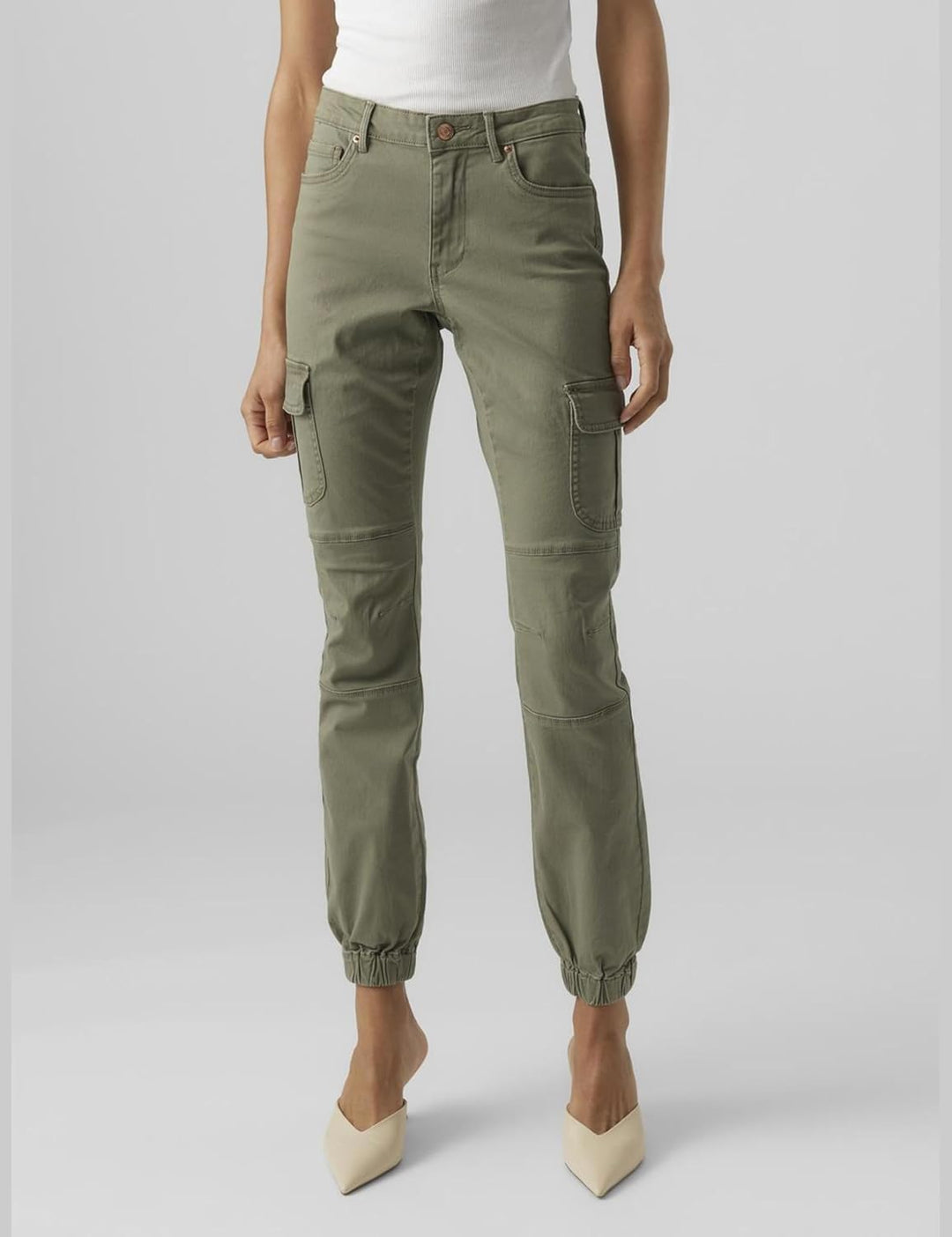 VERO MODA Damen Jeans Hose Stretch Denim Jogger Pants Cargo Stoffhose VMIVY XS / 32L Grün-2, XS / 32
