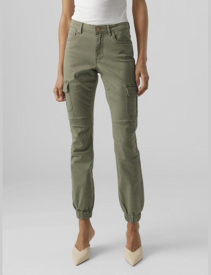 VERO MODA Damen Jeans Hose Stretch Denim Jogger Pants Cargo Stoffhose VMIVY XS / 32L Grün-2, XS / 32