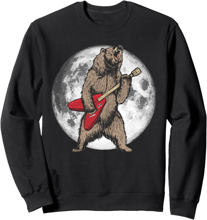 Roaring Grizzly Bear & Moon Sweet 80s Electric Guitar Sweatshirt