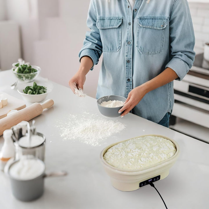 Brotkorb Set, Backzubehör für Brot, Faltbarer Sauerteig-Starterwärmer aus Silikon, präzise Thermosta