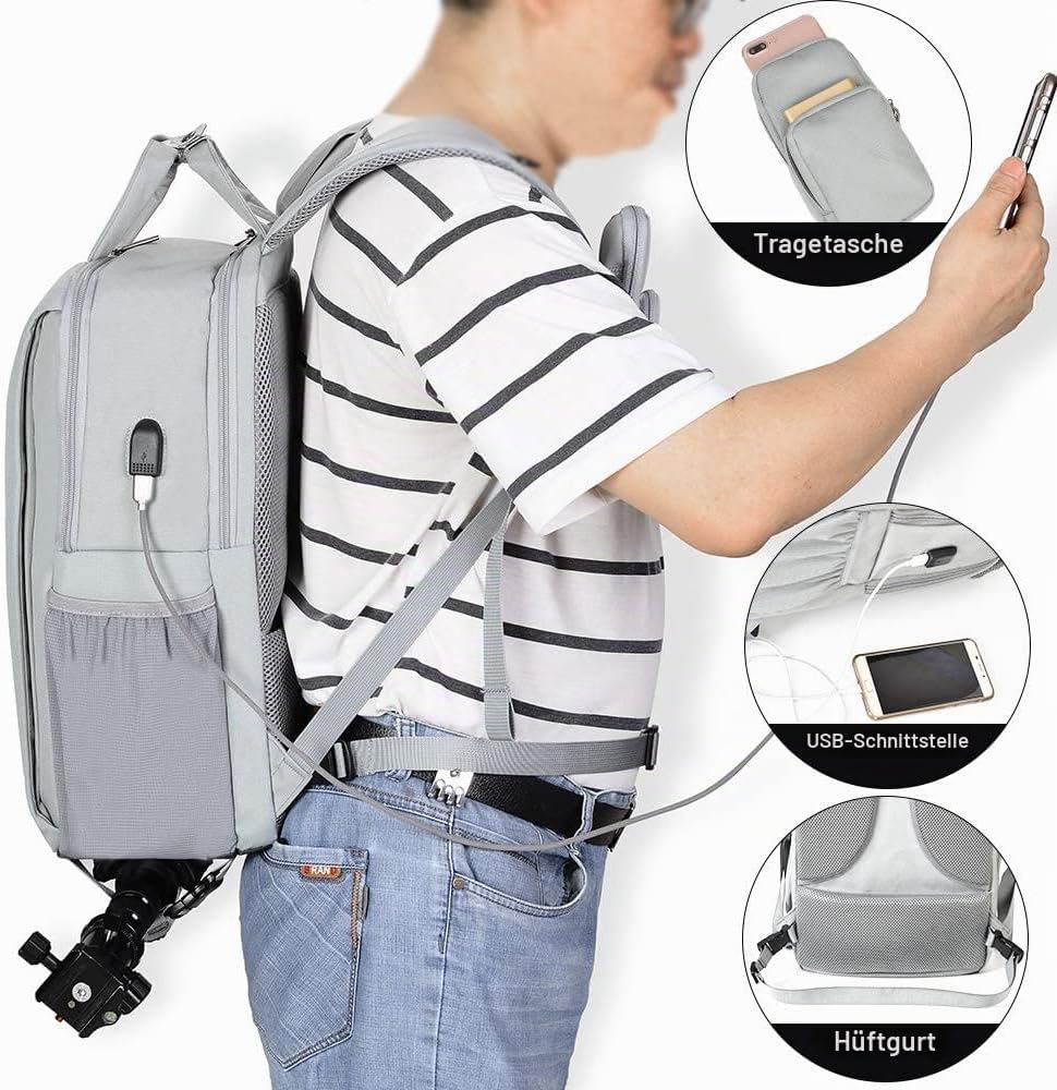 CADeN Kamerarucksack Wasserabweisend Diebstahlsicher 15.6 '' Laptopfach Fotorucksack & Reise Kamerat