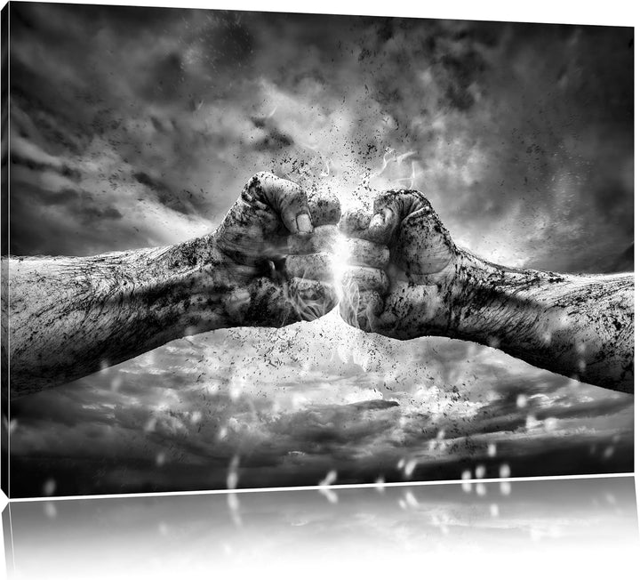 Pixxprint Fäuste treffen Sich mit Energie als Leinwandbild/Grösse: 100x70 cm/Wandbild/Kunstdruck/fer