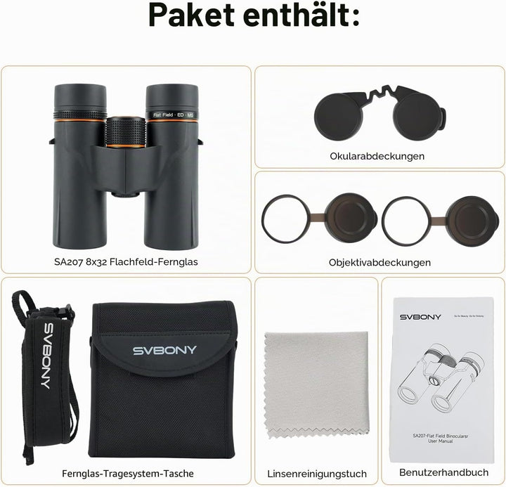 Svbony SA207 APO ED Fernglas Erwachsene, Fernglas 8x32, FBMC Beschichtung, 8° Weites Sehfeld, IPX7 W