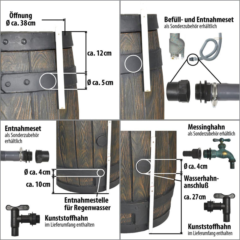 Regentonne EICHENFASS FASS 120l HOLZOPTIK FROSTSICHERES Regenfass mit Deckel und Wasserhahn, nicht n