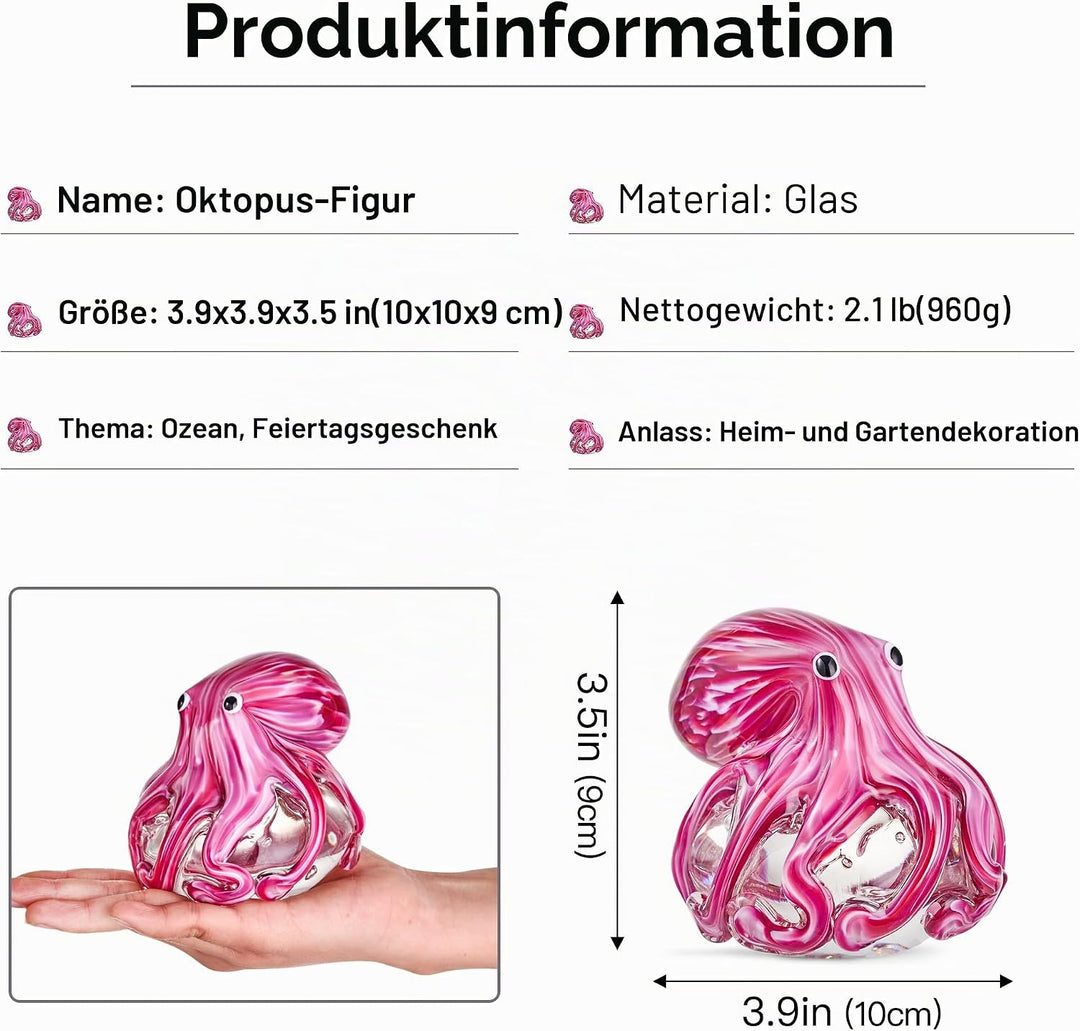 EUSTUMA Mundgeblasene Oktopus-Figur aus Glas, Meerestier-Ornament für Aquarium, Meerestier-Kollektio