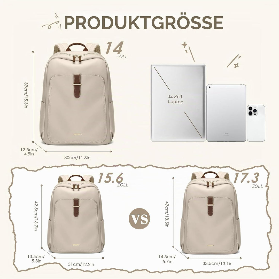 Rucksack Damen Herren Elegant,14 Zoll Laptop Rucksack Wasserdicht mit Laptopfach, Business Laptoptas
