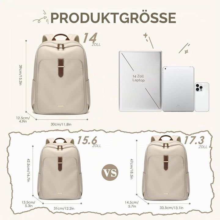 Rucksack Damen Herren Elegant,14 Zoll Laptop Rucksack Wasserdicht mit Laptopfach, Business Laptoptas