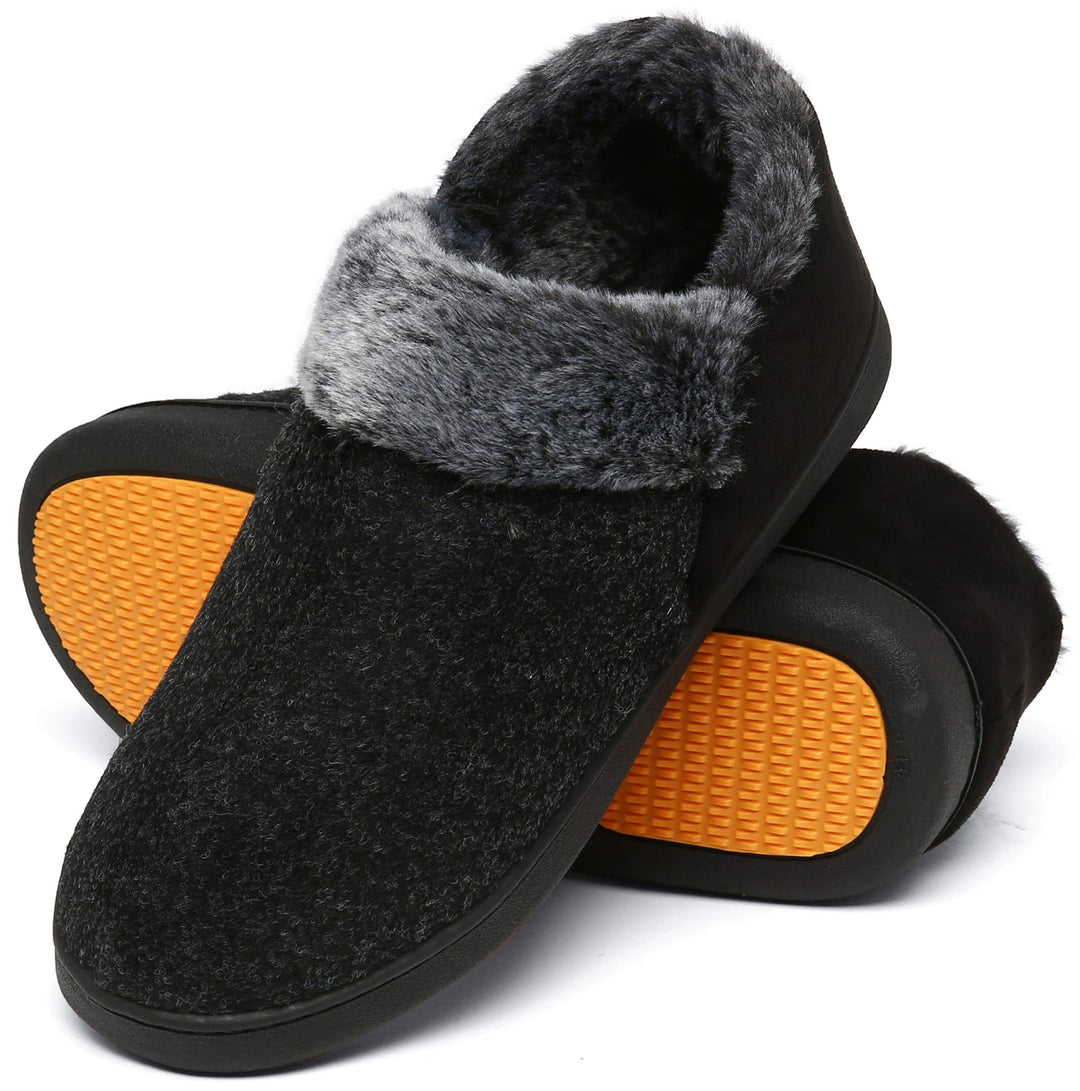 Mishansha Herren Winter Warme Hausschuhe Memory Foam Plüsch Pantoffeln,Gr.39-48, Rauchiges Schwarz 4