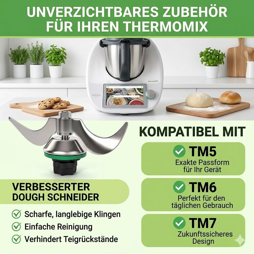 Messer für Thermomix TM7, Teigmesser TM6,TM5,TMF, Upgrade Doppelklinge Edelstahl Teigmischmesser, Kn