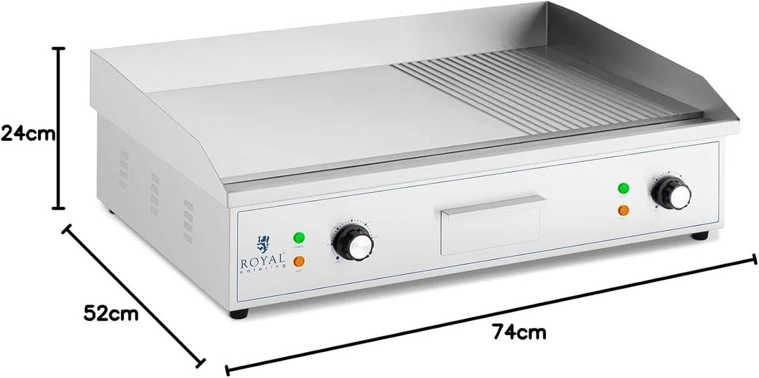 Royal Catering Gastro Grillplatte elektrisch 4400 W 50-300 °C 727 x 420 mm glatte + geriffelte Grill