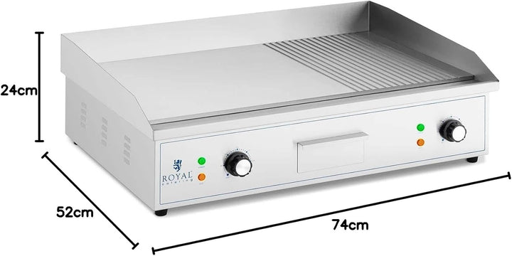 Royal Catering Gastro Grillplatte elektrisch 4400 W 50-300 °C 727 x 420 mm glatte + geriffelte Grill