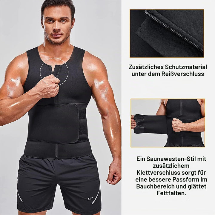Sauna Weste mit Bauchweggürtel Neopren Herren Fitness Korsett Schwitzweste tank top shapewear fitnes