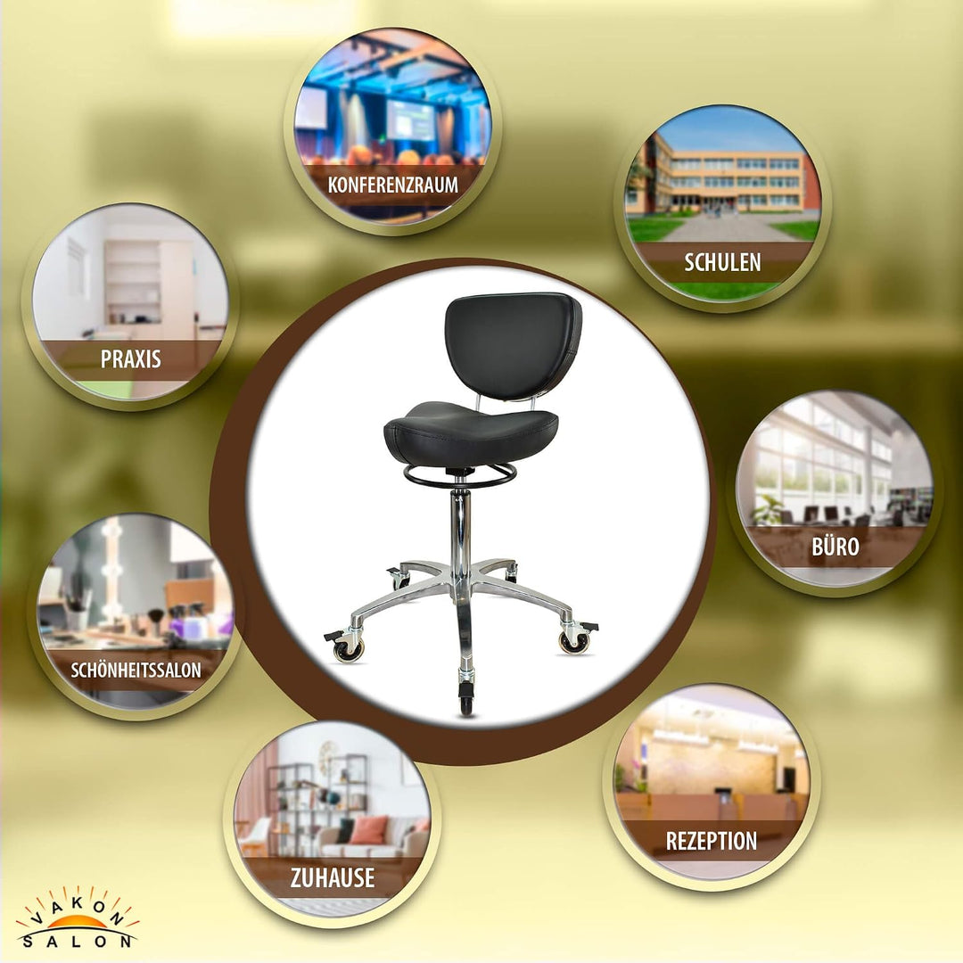 Sattelhocker Rollhocker mit Rückenlehne – ergonomischer Arbeitshocker mit Butterfly Sitz – höhenvers