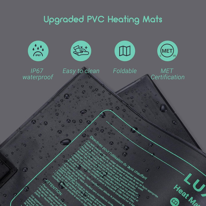 Luxbird Sämling-Heizmatte mit Thermostatregler, IP67 Wasserdicht 10"x20.75" Wärmematte für Pflanzen