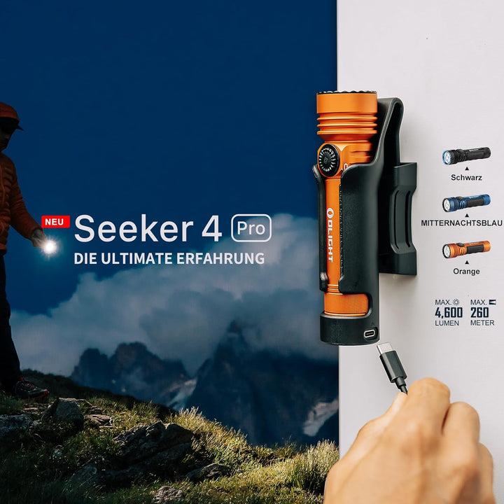 OLIGHT Seeker 4 Pro LED Taschenlampe mit Holster, 4600 Lumen 260 Meter, USB-C Wiederaufladbare Tasch