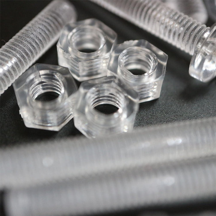 60er-Paket durchsichtige, klare M5 x 40mm Bolzen & Muttern, Unterlegscheiben - Schrauben aus Plastik