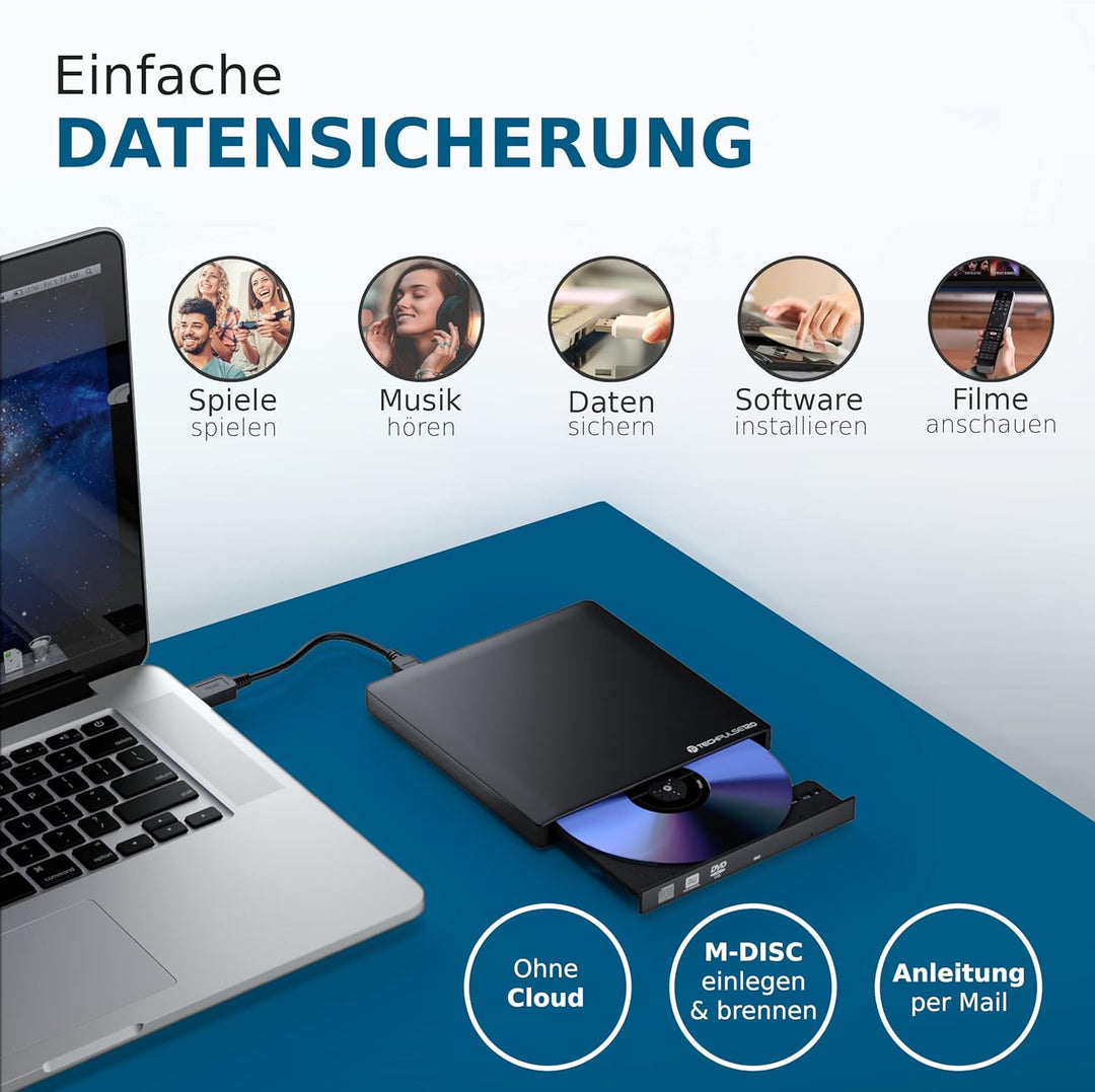 techPulse120 externes USB 3.1 Typ-C UHD HDR 4k 3D MDisc BDXL Laufwerk Bluray Brenner Burner Superdri