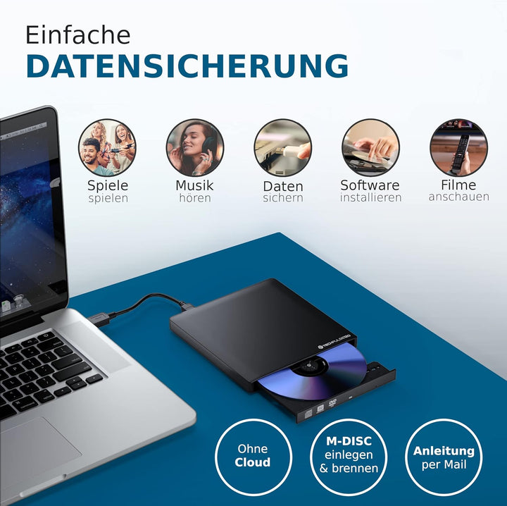 techPulse120 USB 3.0 Typ-C externer Blu-ray Brenner 3D M-Disc BDXL 100GB Burner Superdrive Blueray L
