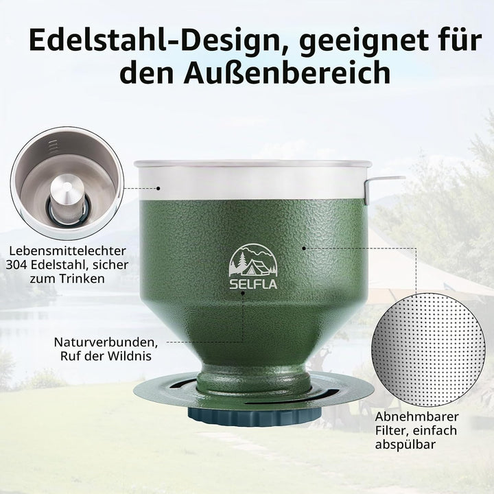 Edelstahl-Kaffeefilter, Wiederverwendbarer Tropfer für Isolierbecher, Papierselbsttragend für Wander