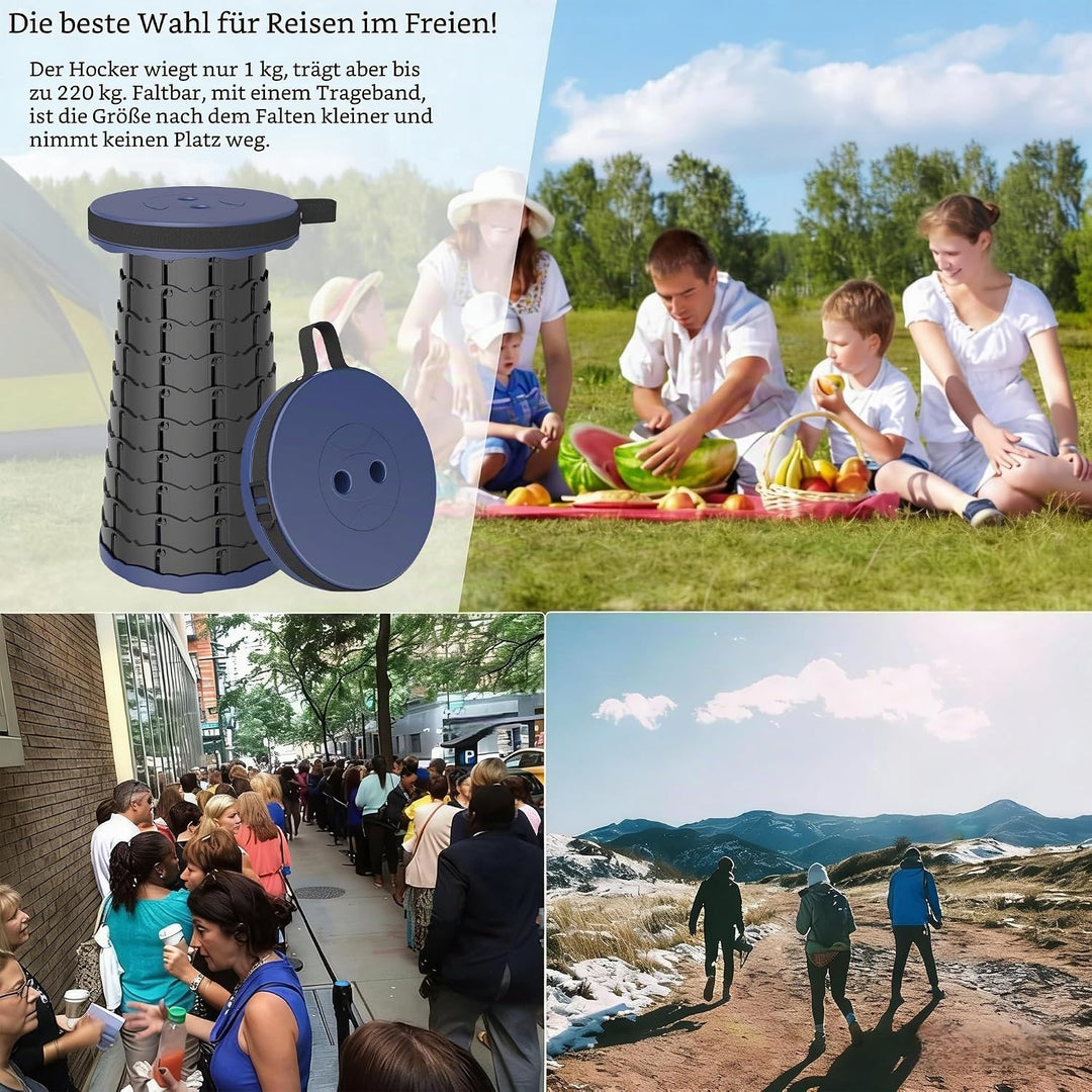 Teleskophocker,Zusammenklappbar, leicht und tragbar, Hocker für Erwachsene, Camping-Hocker für Wande