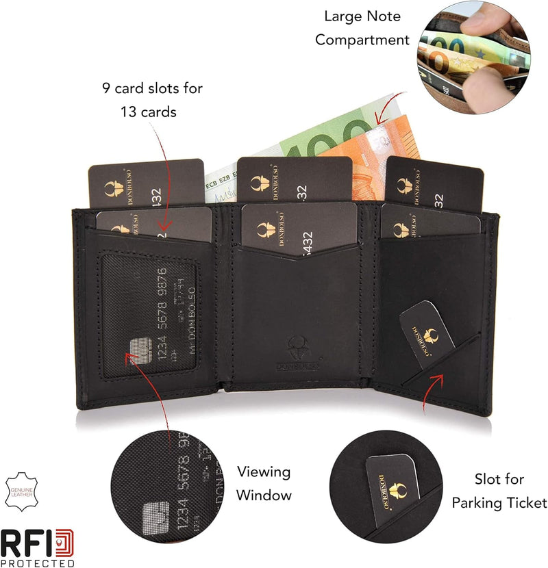 DONBOLSO Wallet 2 I Slim Wallet mit Münzfach I Geldbeutel mit RFID Schutz I bis 12 Karten I Mini Por