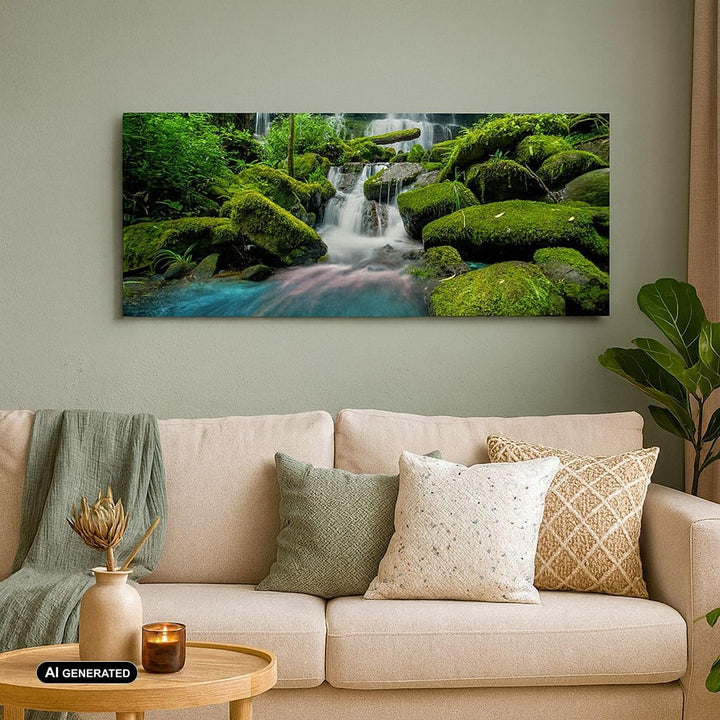 Wandbilder Dekoration Wohnzimmer Park Wasserfall Wasser Panorama Bilder auf Leinwand 120x50cm Leinwa