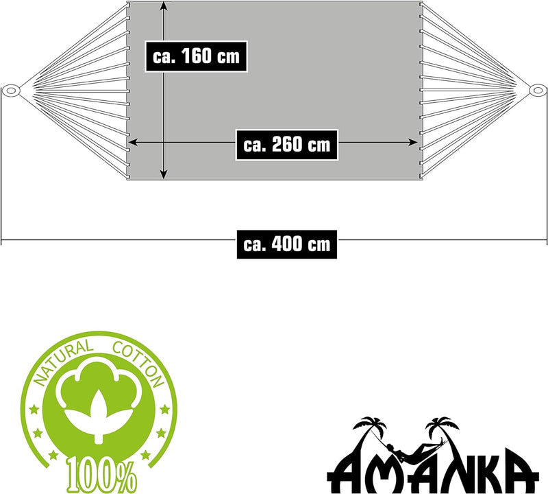 AMANKA XXL 2 Personen Hängematte Regenbogen Bunt Gestreift 400x160cm Belastbarkeit bis 150 KG 100% B