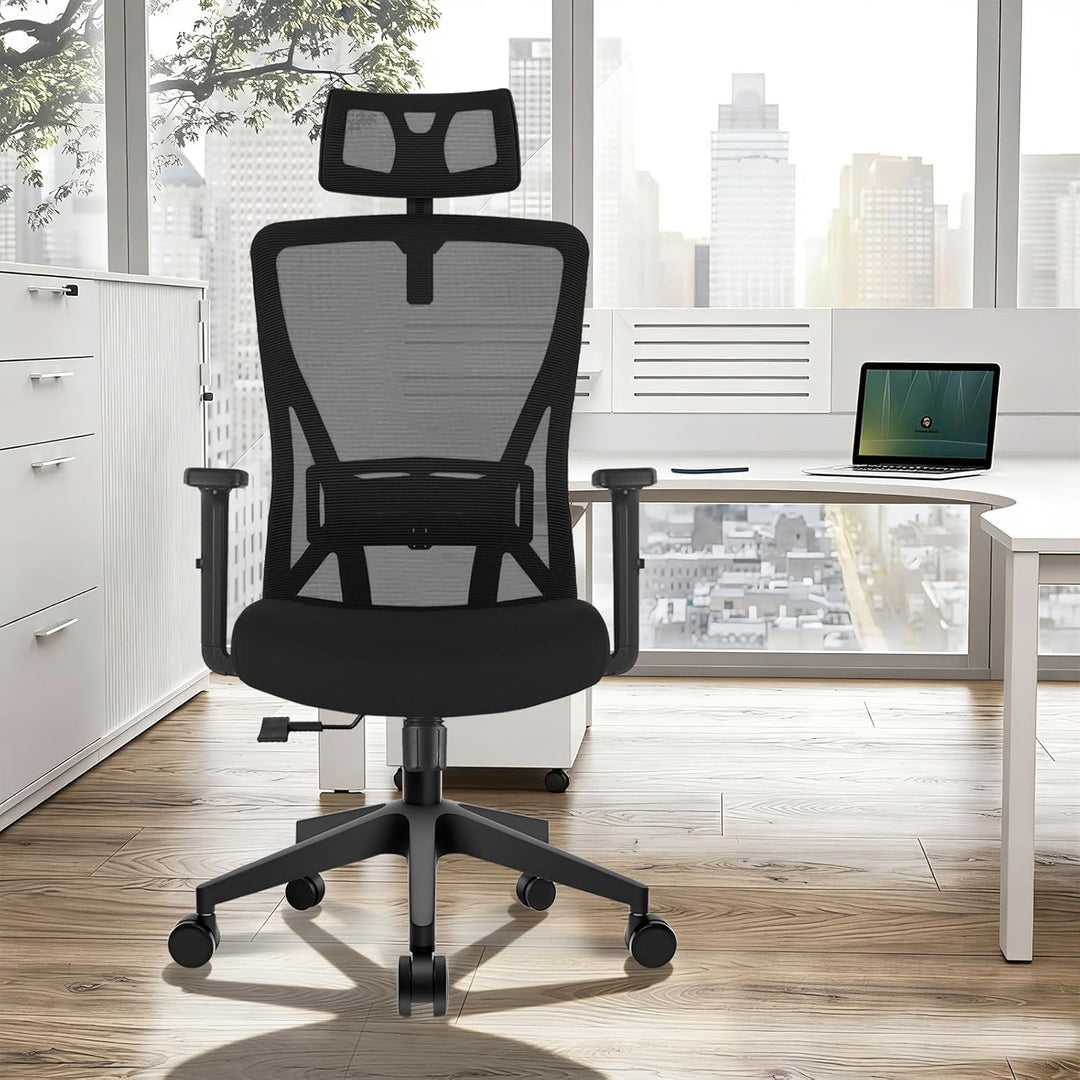 Durrafy Bürostuhl Ergonomisch, Bürostuhl, Schreibtischstuhl mit Verstellbarer Kopfstütze, Armlehnen,