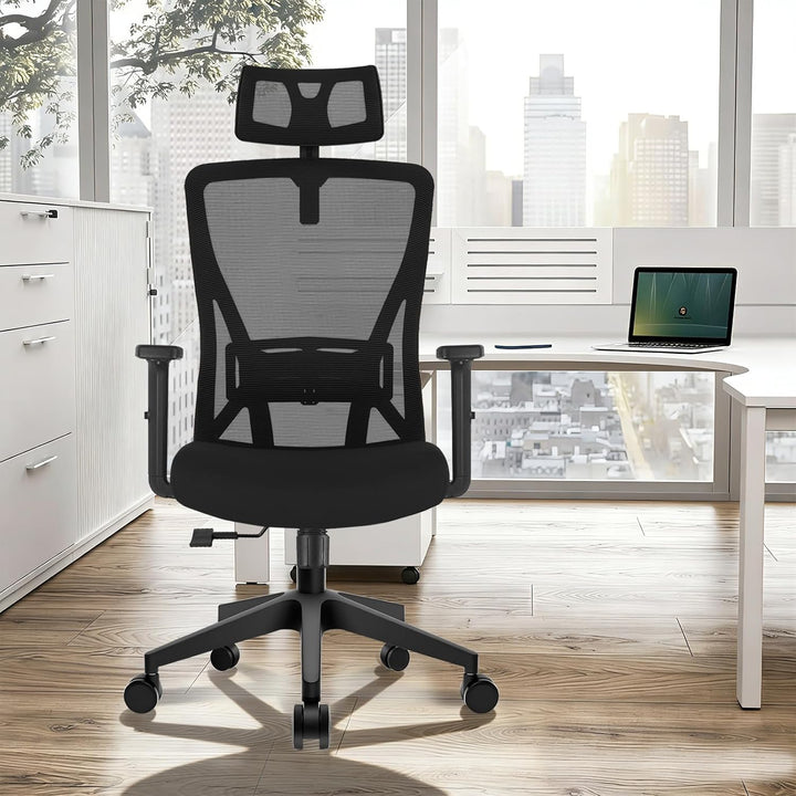 Durrafy Bürostuhl Ergonomisch, Bürostuhl, Schreibtischstuhl mit Verstellbarer Kopfstütze, Armlehnen,