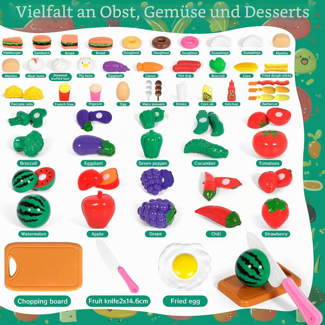 76Pcs Küchenzubehör für Kinder, Kinder Koch Rollen Spielspielzeug, küchenspielzeug mit Töpfen und Pf