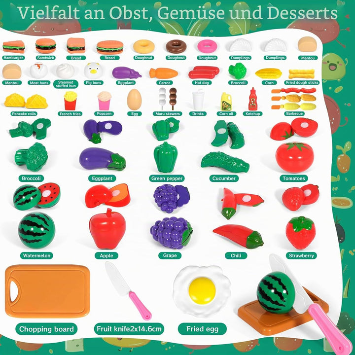 76Pcs Küchenzubehör für Kinder, Kinder Koch Rollen Spielspielzeug, küchenspielzeug mit Töpfen und Pf