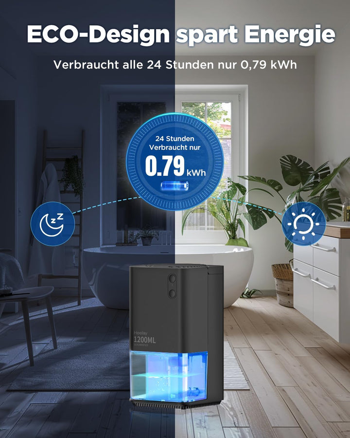 Luftentfeuchter 1200 ml, elektrischer Luftentfeuchter, energiesparend, tragbar, ultraleise, automati