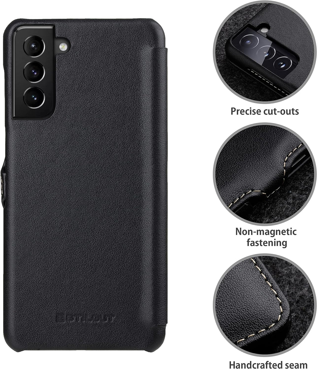 STILGUT Book Case kompatibel mit Samsung Galaxy S21 Plus 5G Hülle aus Leder mit Clip-Verschluss, Led