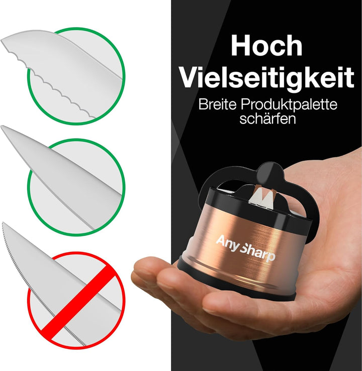 AnySharp Pro Metall Messerschärfer, Freihändige Sicherheit, PowerGrip Saugnapf, Schärft alle Küchenm