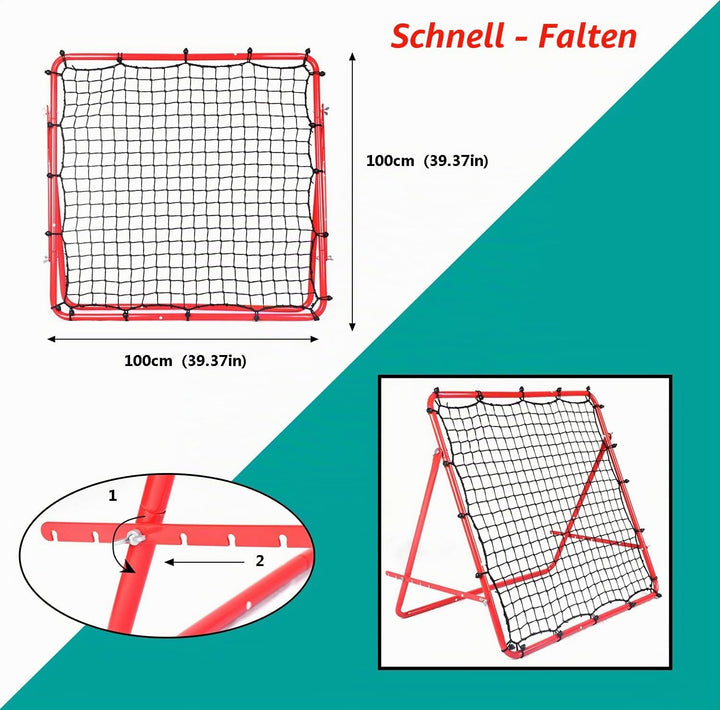 OYE Faltbares Fussball-Trainings-Rebounder-Netz mit verdicktem Rohr und Seil, Fussball-Rückprallnetz