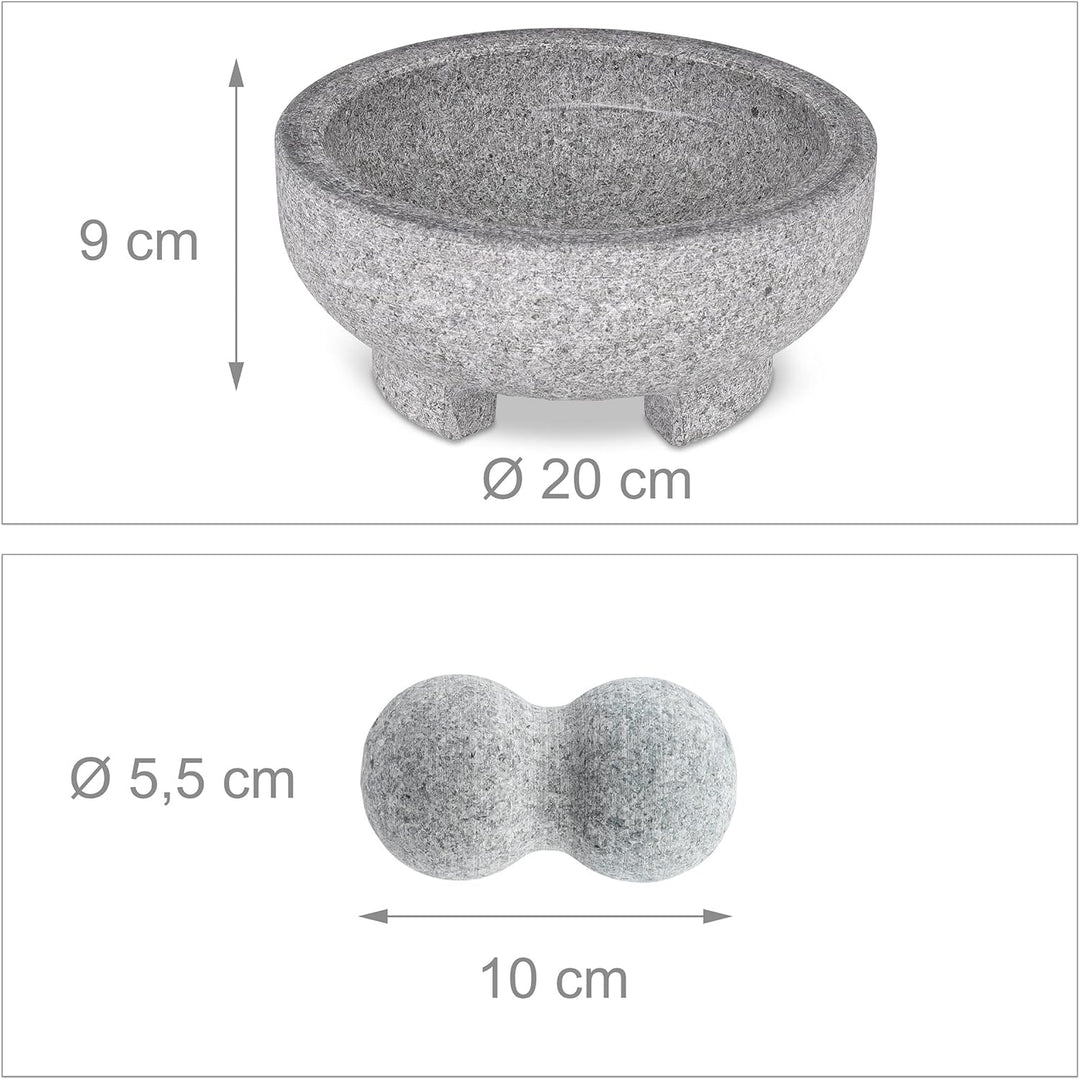 Relaxdays Mörser mit Stössel, Granit, H x D: 9 x 20 cm, robust, langlebig, unpoliert, Steinmörser Ge