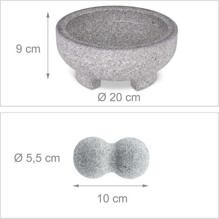 Relaxdays Mörser mit Stössel, Granit, H x D: 9 x 20 cm, robust, langlebig, unpoliert, Steinmörser Ge