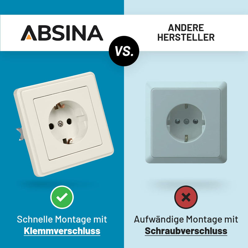 ABSINA 6x Steckdosen Set komplett für Unterputz - Steckdose Set weiss 250V AC, 16A, IP20 inkl. Rahme